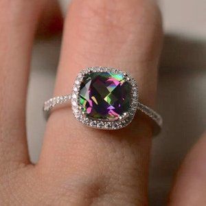 New Gorgeous 925 Silver Mystic Topaz & White Sapphire Ring
